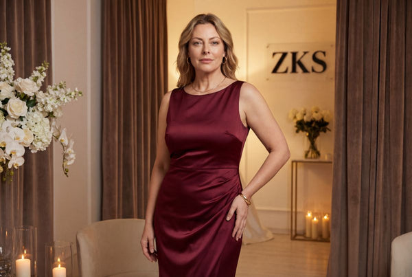 40 yaş üstü için zarif midi boy saten abiye modeli - The ZKS