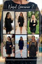 Siyah Kadın Büyük Beden Şifon Pulpayet Abiye Elbise