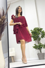 Kadın Bordo Tek Omuz Bağlamalı Şifon Büyük Beden Elbise