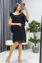 Kadın Siyah Tek Omuz Bağlamalı Şifon Büyük Beden Elbise

