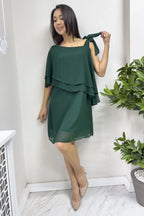 Kadın Zümrüt Yeşili Tek Omuz Bağlamalı Şifon Büyük Beden Elbise