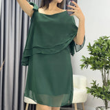 Kadın Zümrüt Yeşili Tek Omuz Bağlamalı Şifon Büyük Beden Elbise