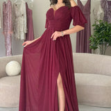 Kadın Bordo Kısa Kol Drapeli Abiye Elbise