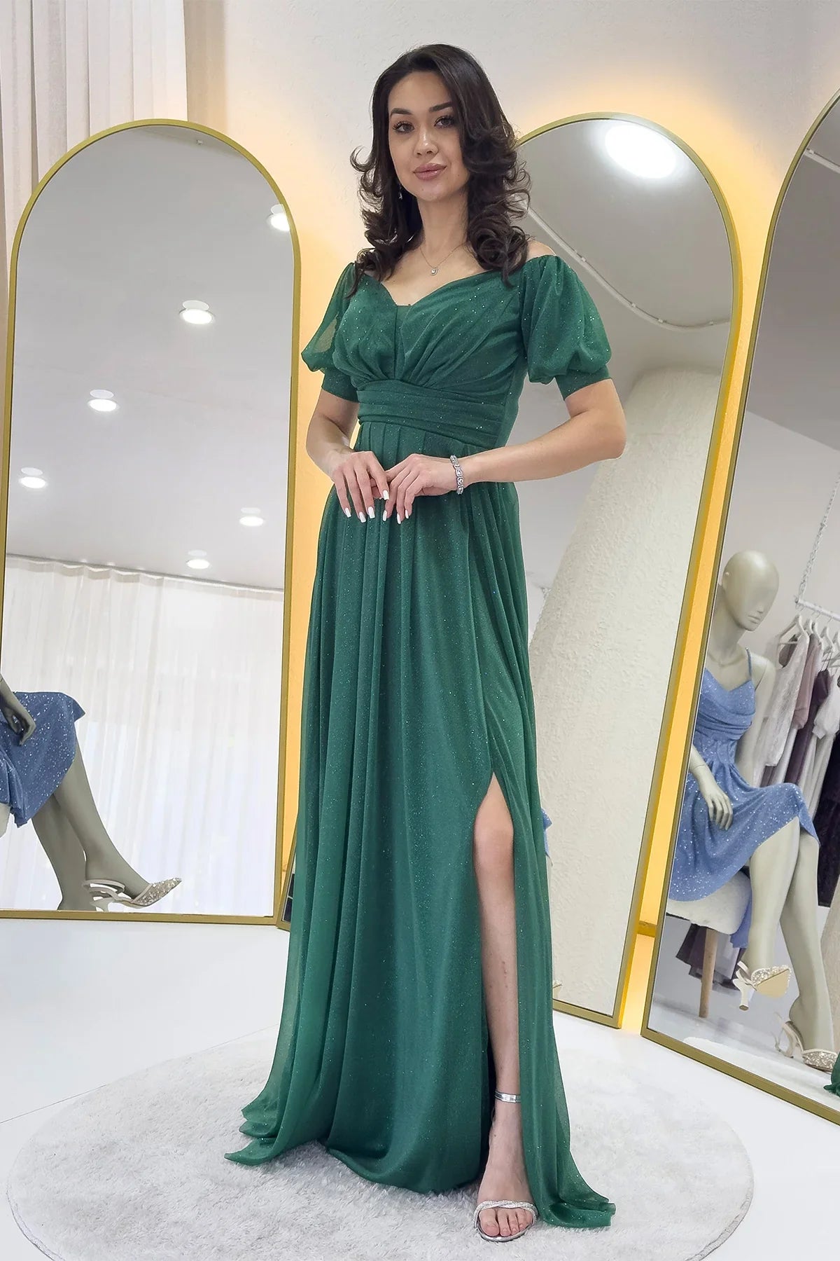 Abito da sera corto a maniche corte verde smeraldo per donna – the ZKS