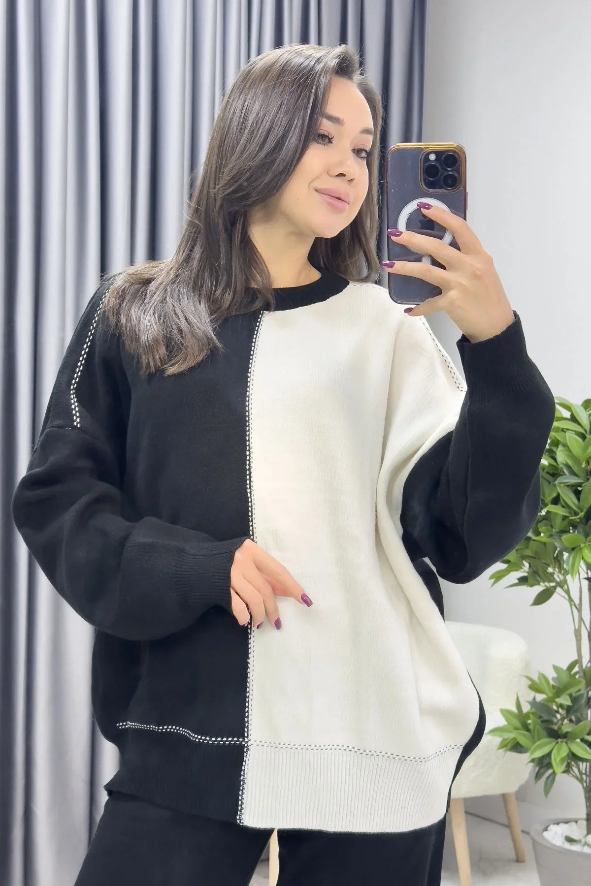 Kadın Siyah Beyaz Triko İkili takım