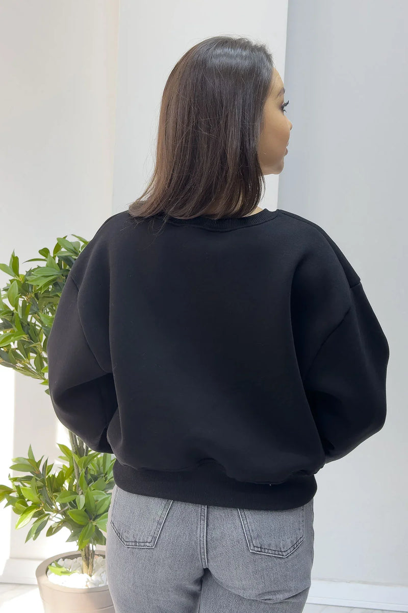 Kadın Siyah Nakışlı Sweatshirt
