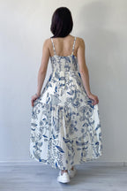 Beyaz Askılı Desenli Midi Boy Yazlık Elbise 