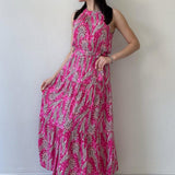 Kadın Fuşya Etnik Desenli Halter Yaka Yazlık Elbise