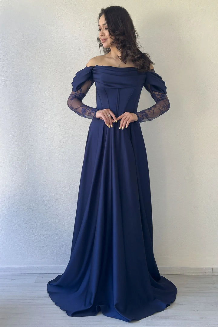 Vestito Blu Navy Abito Cerimonia Scollo A Barca Abito Da Sera In