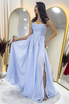 Bebe Mavi Sırt Dekolteli Korse Detay Yırtmaçlı Abiye Elbise 