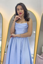 Bebe Mavi Sırt Dekolteli Korse Detay Yırtmaçlı Abiye Elbise 