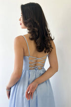 Bebe Mavi Sırt Dekolteli Korse Detay Yırtmaçlı Abiye Elbise 