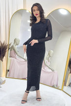 Kadın Siyah Tek Omuz Taşlı Midi Boy Tül Elbise