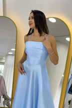 Bebe Mavi İnce Askılı Cep Detaylı Abiye Elbise 