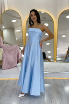 Bebe Mavi İnce Askılı Cep Detaylı Abiye Elbise 