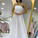 Beyaz İnce Askılı Cep Detaylı Nikah Abiye Elbise