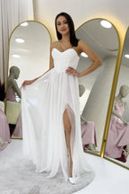 Beyaz Simli Sırt Dekolteli Korse Detay Yırtmaçlı Abiye Elbise