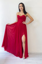 Kırmızı Simli Sırt Dekolteli Korse Detay Yırtmaçlı Abiye Elbise