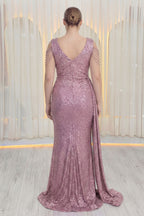 Kadın Pudra Kuyruklu Pul Payet Büyük Beden Abiye Elbise