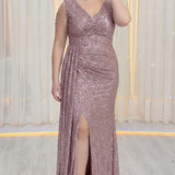 Kadın Pudra Kuyruklu Pul Payet Büyük Beden Abiye Elbise