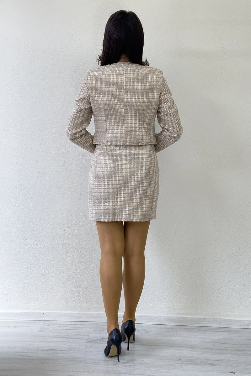 Vizon İnci Detaylı Ceket Etek İkili Takım 