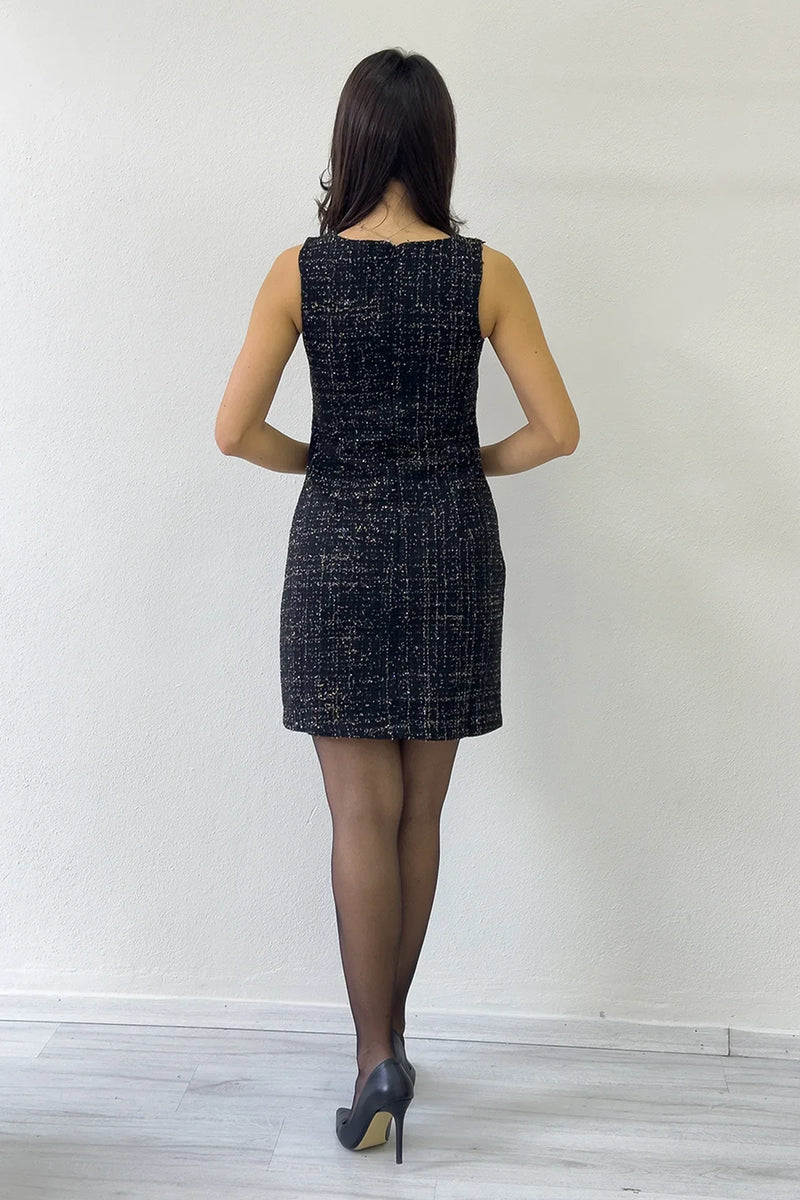 Siyah Taş Detaylı Ceket Elbise Tüvit İkili Takım