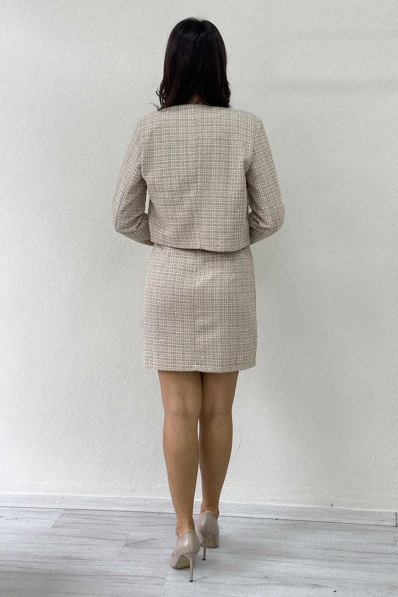 Vizon Taş Detaylı Ceket Elbise Tüvit İkili Takım