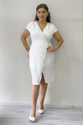 Beyaz Kruvaze Yaka Midi Boy Büyük Beden Nikah Elbise