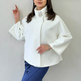 Beyaz Dik Yaka Taş Detaylı Abiye Kürk