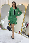 Yeşil Ceket Fırfır Etek İşemeli Tüvit İkili Takım