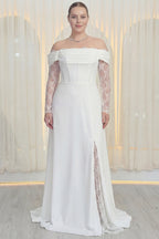 Kadın Düşük Omuz Dantel Detaylı Beyaz Nikah Büyük Beden Abiye Elbise
