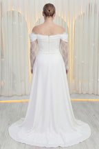 Kadın Düşük Omuz Dantel Detaylı Beyaz Nikah Büyük Beden Abiye Elbise