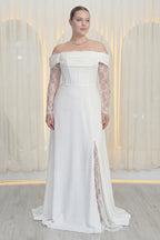 Kadın Düşük Omuz Dantel Detaylı Beyaz Nikah Büyük Beden Abiye Elbise