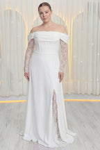 Kadın Düşük Omuz Dantel Detaylı Beyaz Nikah Büyük Beden Abiye Elbise