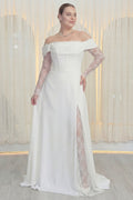 Kadın Düşük Omuz Dantel Detaylı Beyaz Nikah Büyük Beden Abiye Elbise