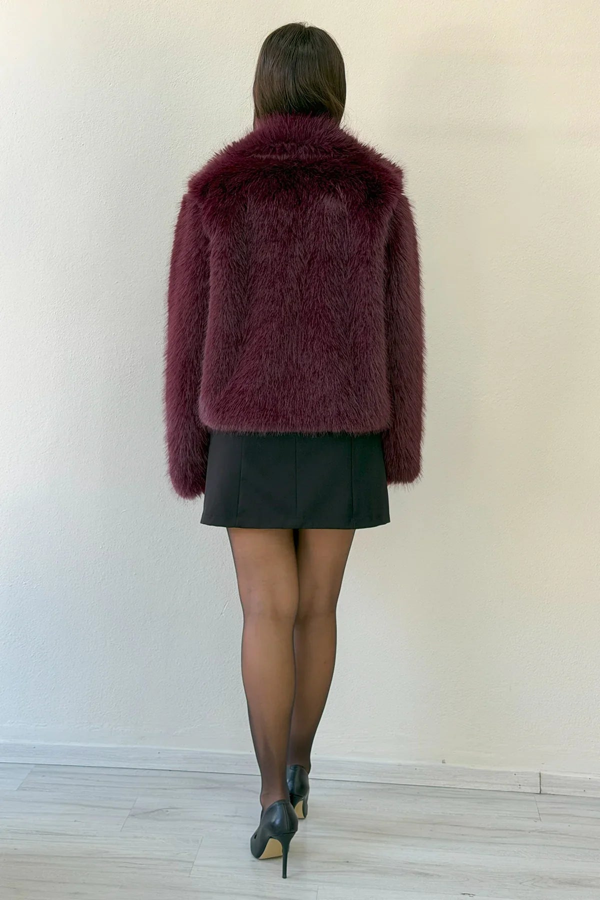 Kısa Mürdüm Suni Kürk Ceket 
