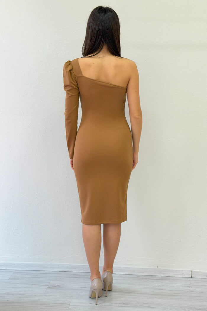 Taba Tek Kol Midi Boy Krep Elbise 