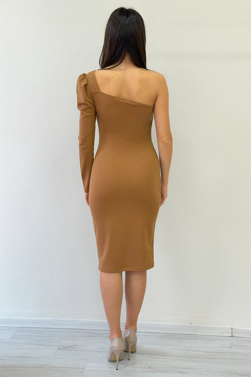 Taba Tek Kol Midi Boy Krep Elbise 