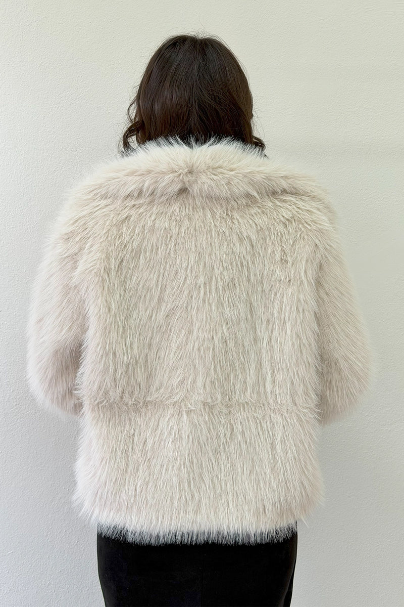 Kadın Bej Yakalı Astarlı Premium Suni Kürk 