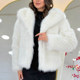 Kadın Beyaz Yakalı Astarlı Premium Suni Kürk