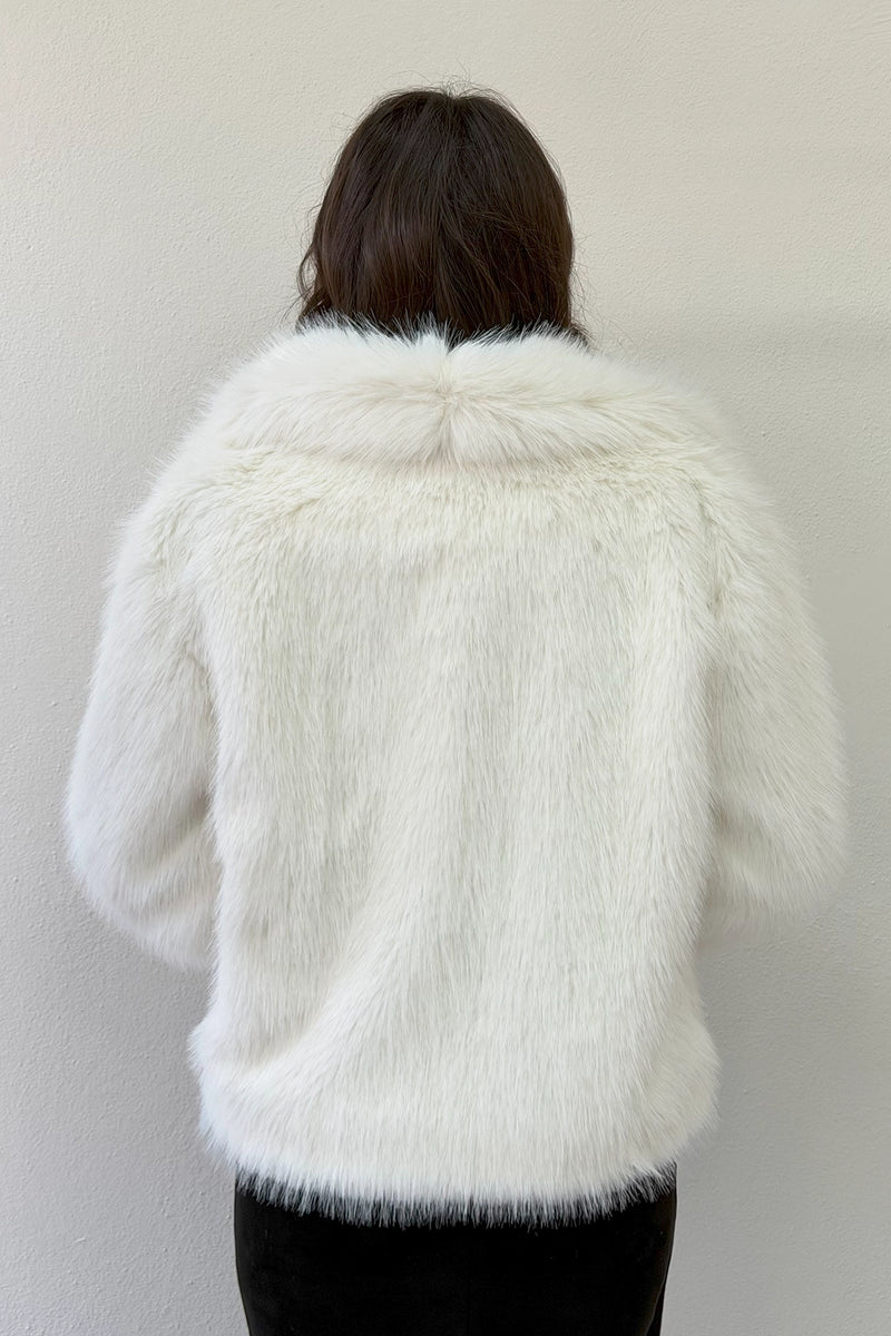 Kadın Beyaz Yakalı Astarlı Premium Suni Kürk