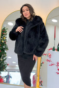 Kadın Siyah Yakalı Astarlı Premium Suni Kürk