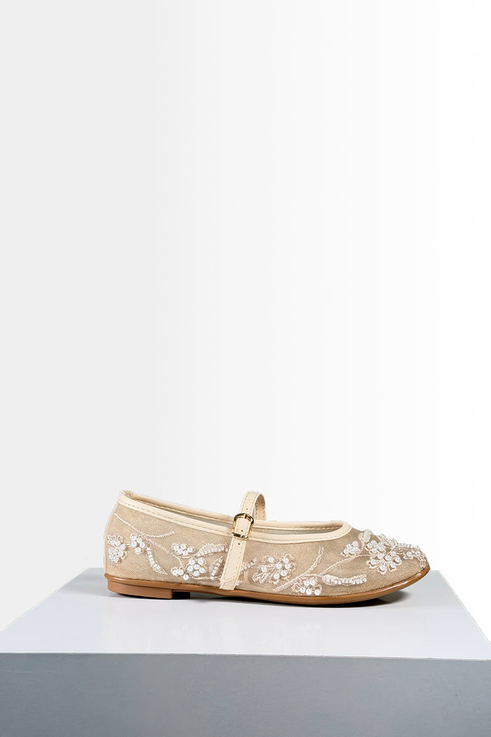 Kadın Bej İnci Detaylı Transparan Babet