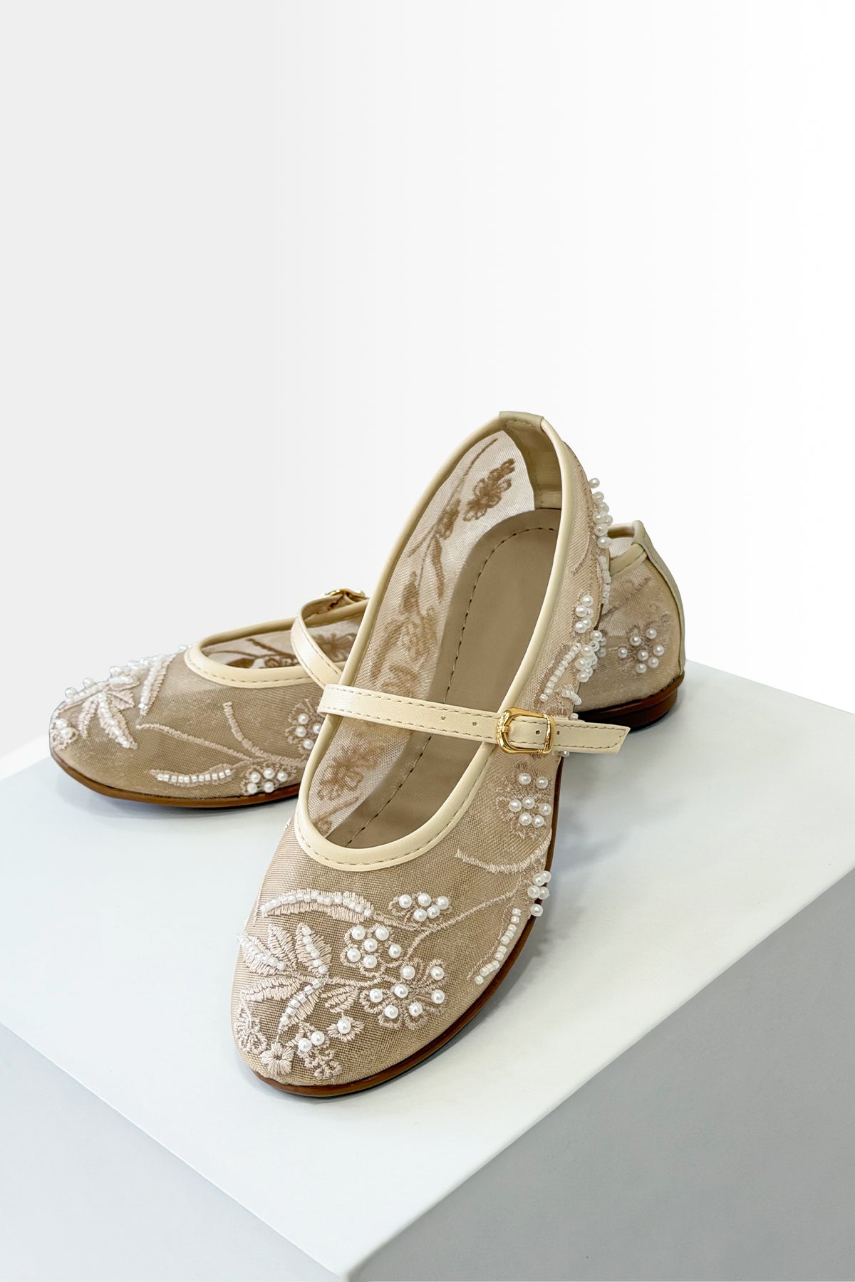 Kadın Bej İnci Detaylı Transparan Babet