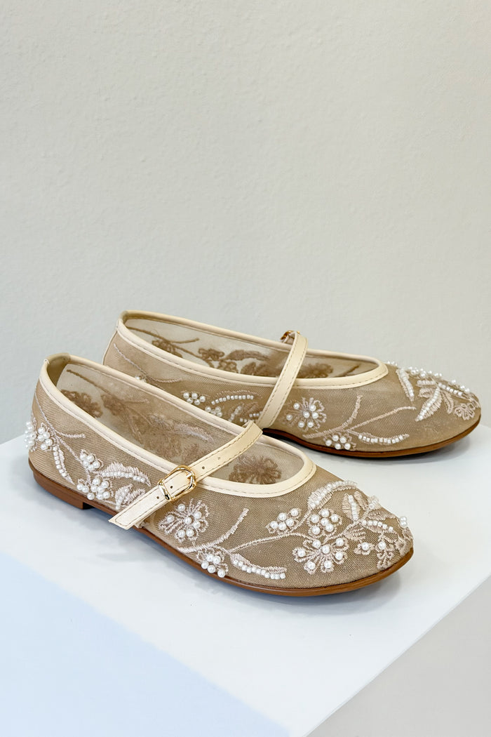 Kadın Bej İnci Detaylı Transparan Babet