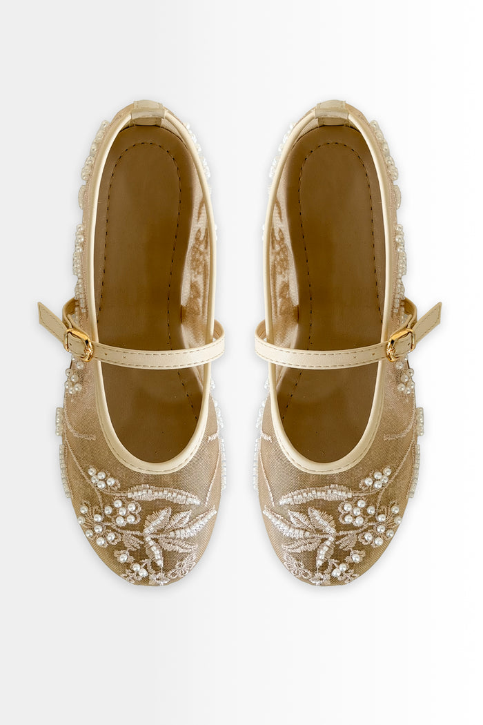 Kadın Bej İnci Detaylı Transparan Babet