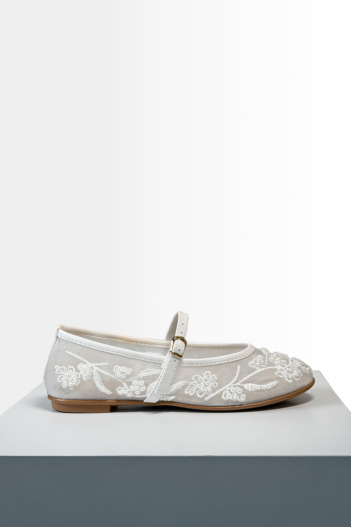 Kadın Beyaz İnci Detaylı Transparan Babet