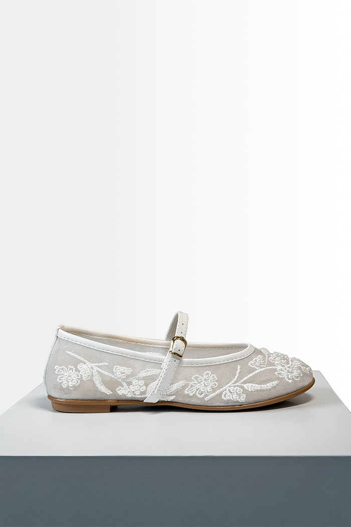 Kadın Beyaz İnci Detaylı Transparan Babet