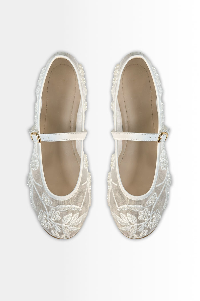 Kadın Beyaz İnci Detaylı Transparan Babet