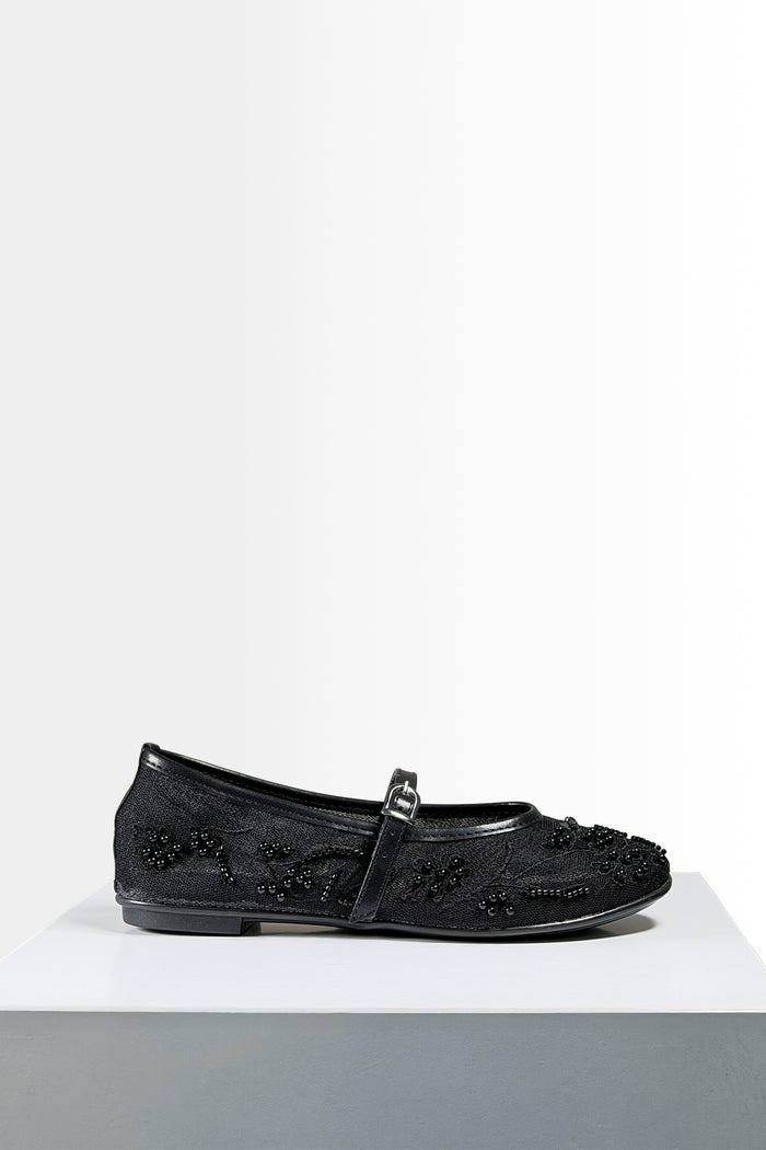 Kadın Siyah İnci Detaylı Transparan Babet